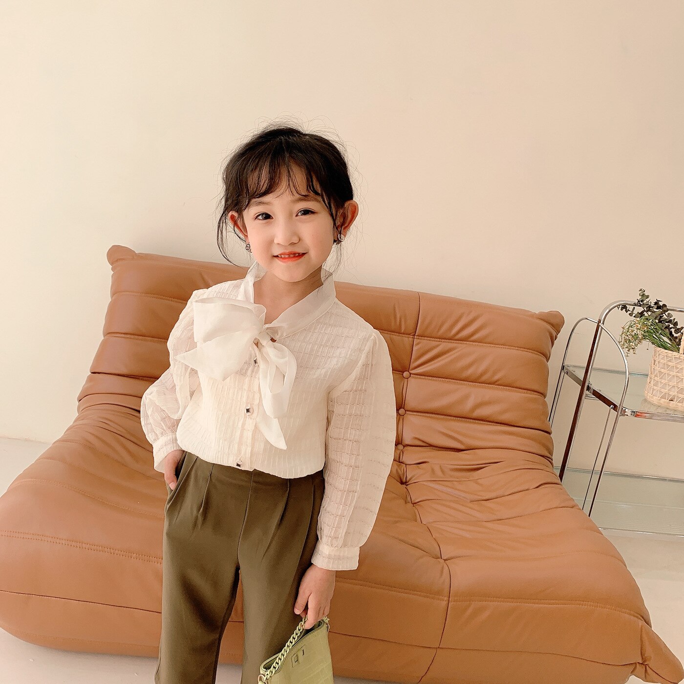 Preppy Style Girls Bows Ties White Blouse for Kids Lovely Long Sleeve Spring Costume Show Basic Tops Outfit Children