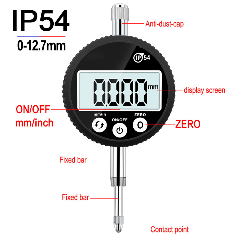 Ip54 vattentäta 0-12.7mm digitala mätklockor för avståndsmätare precisionsverktyg 0.01mm/0.001mm testklockor: Gul
