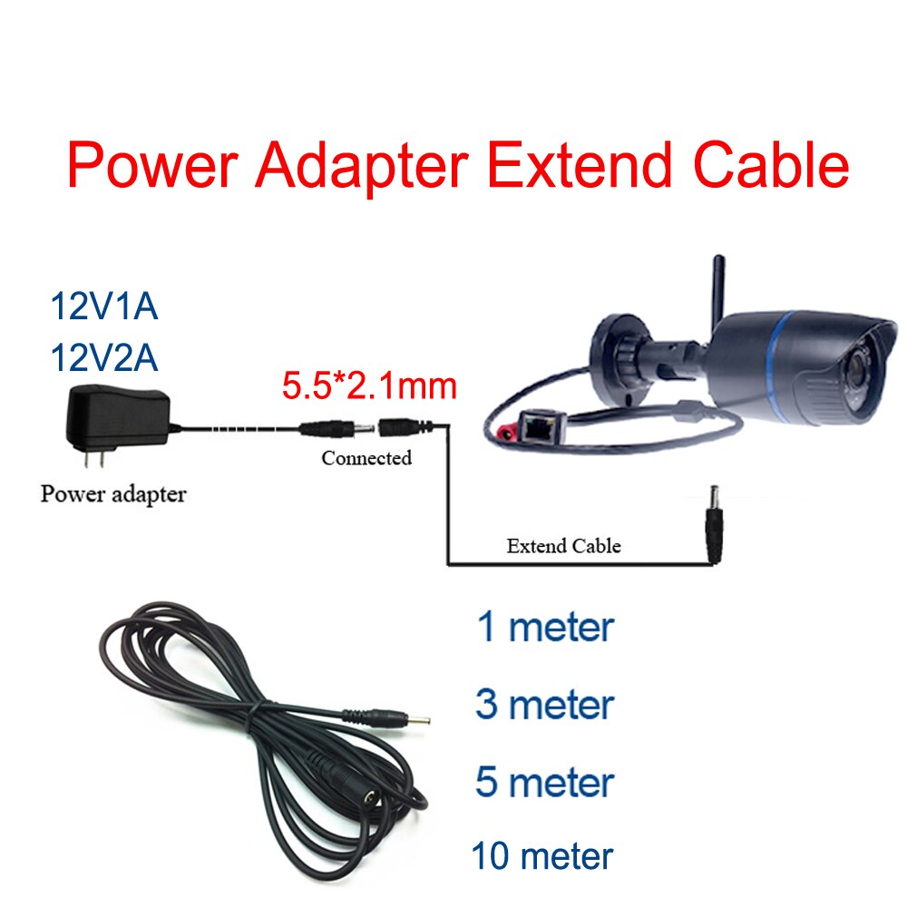 Cdycam Extension Cord Of 12V2A Power Adapter Extend Cable Of 12V 5.5*2.1mm 1m 3m 5m 10m For Vstarcam C16S C63S C18S C17S CS64