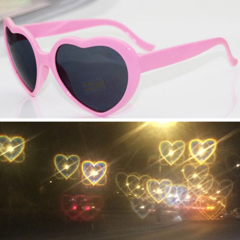 Gafas con efectos en forma de corazón de amor, cambian a ver las luces forma de corazón por la noche, gafas de difracción romántica para mujeres y niñas