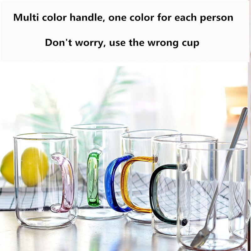 Color handle transparent glass coffee tea beverage dessert breakfast milk cup kitchen utensil with handle glass