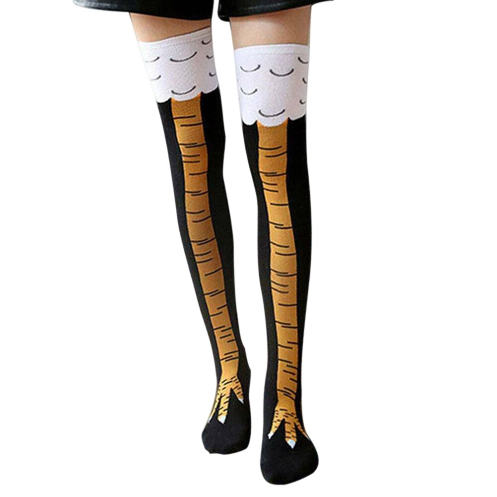 Women Crazy Funny Chicken Leg Cluck Novelty Knee Thight High Sock Breathable Fitness TC21: A