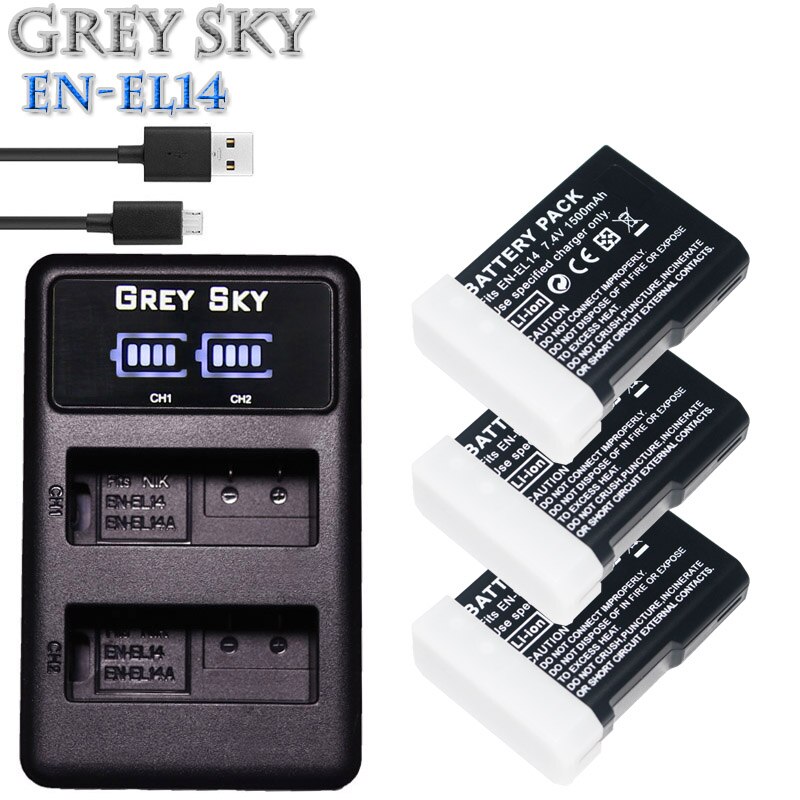 4 st 1500 mah en -el14 en-el14a enel 14 batteri för nikon  d3100 d3200 d3300 d3400 d3500 d5600 d5100 d5200 p7000+ lcd usb laddare: Laddare och 3 batterier
