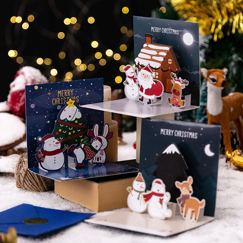3D Pop Up Greeting Cards With Envelope Friend Family Blessing Postcard For Birthday Year Christmas Xmas Decoration