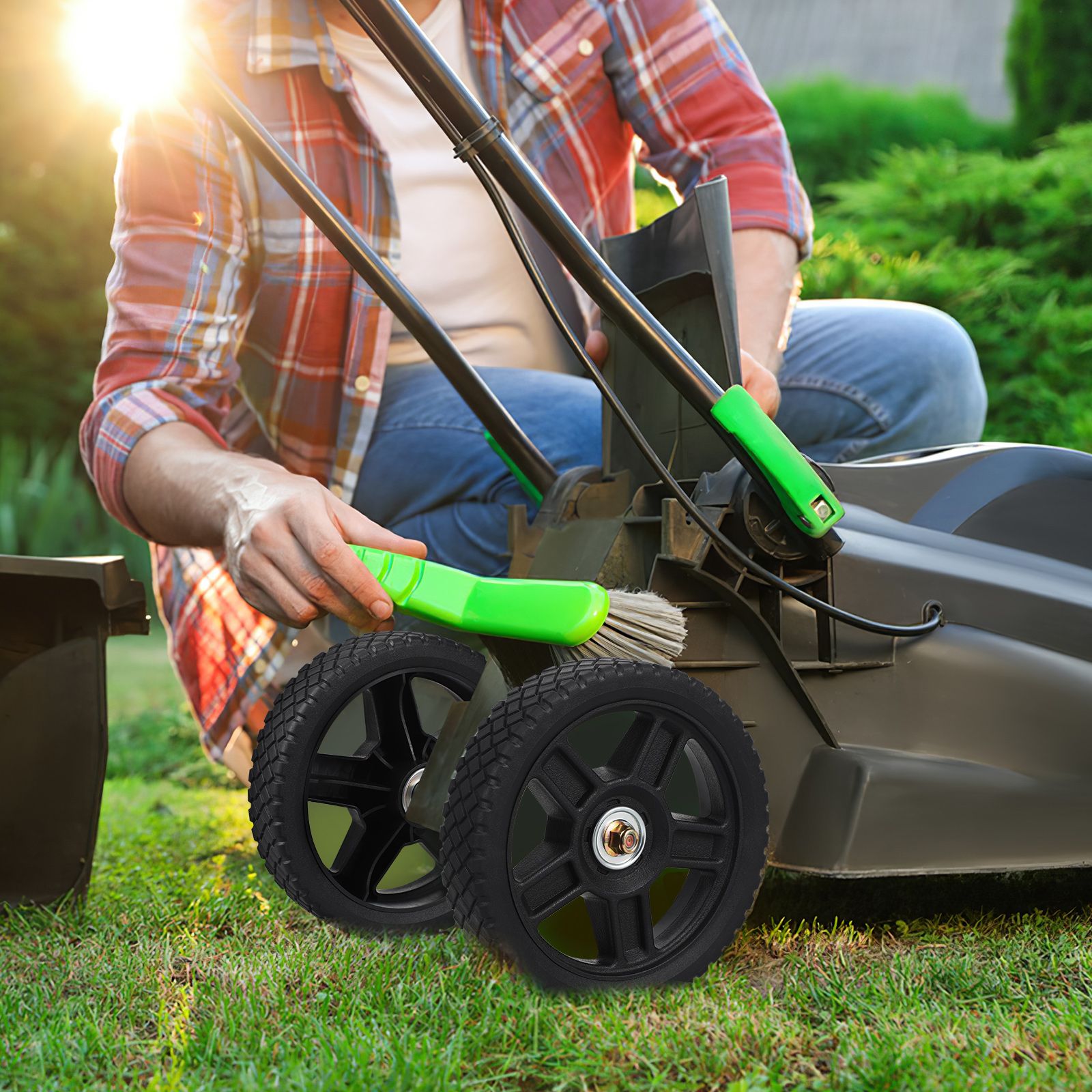 2 Pcs Lawn Mower Wheels 7 Inch Universal Replacement Parts for Push Mowers Plastic Wheelbarrow Wheel Sturdy PVC Material