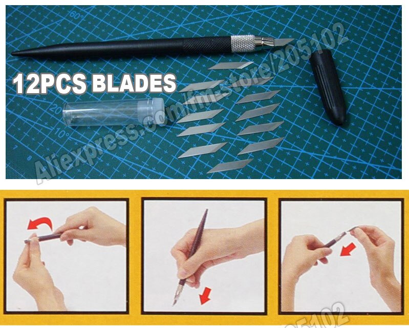 Hobbykniv  + 12 st bladknivar set, pennknivar i rostfritt stål för papper plast, tyg, läder mångsidiga redskapsarbete