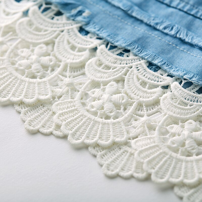 ARTKA Summer Women Dress Simple Denim Dresses A-Line One Piece Lace Dress O-Neck Sleeveless Long Dress LN25001X