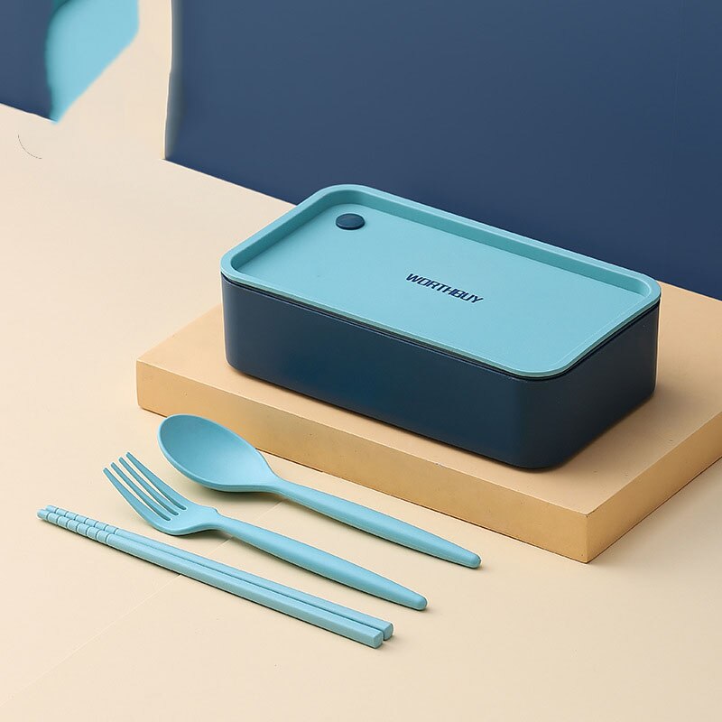 Draagbare Lunchbox Voor Kids School Magnetron Plastic Bento Box Met Beweegbare Compartimenten Salade Fruit Voedsel Container Doos: 1 Layer Blue