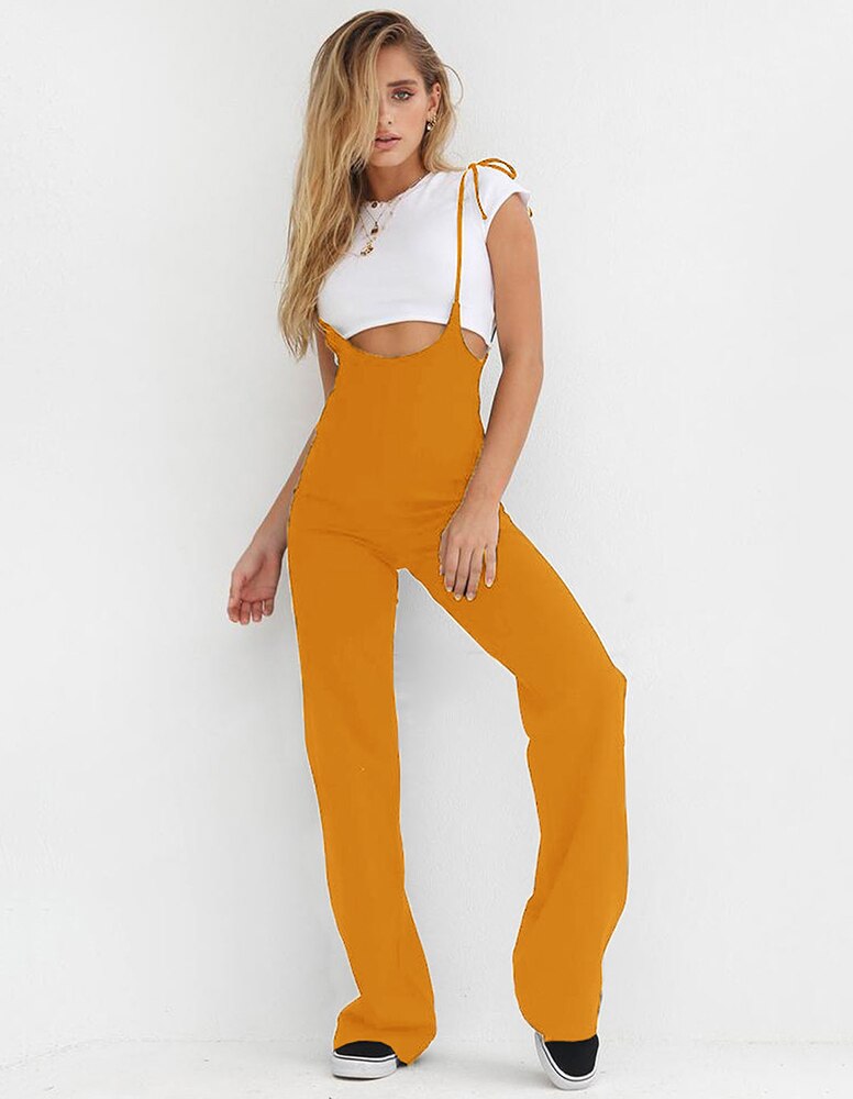 Casual Strappy High Waisted Pants Straight Sling Long Trousers Preppy Style Women Streetwear Black Yellow Blue Red Femme Pant: 2630-Yellow / S
