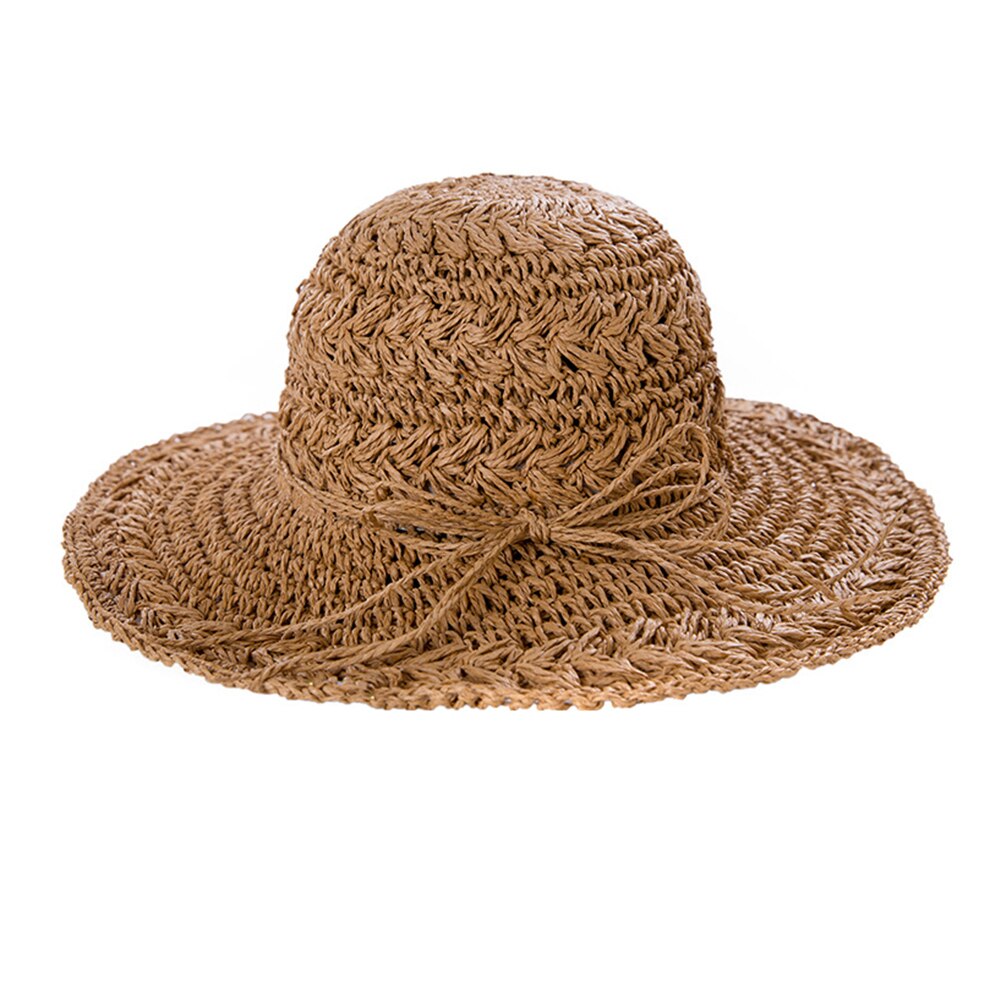 Kvinder foldbar hæklet strik halmblonde slips stor randen hat solbeskyttelse solhat udendørs streetwear sommer strandhue