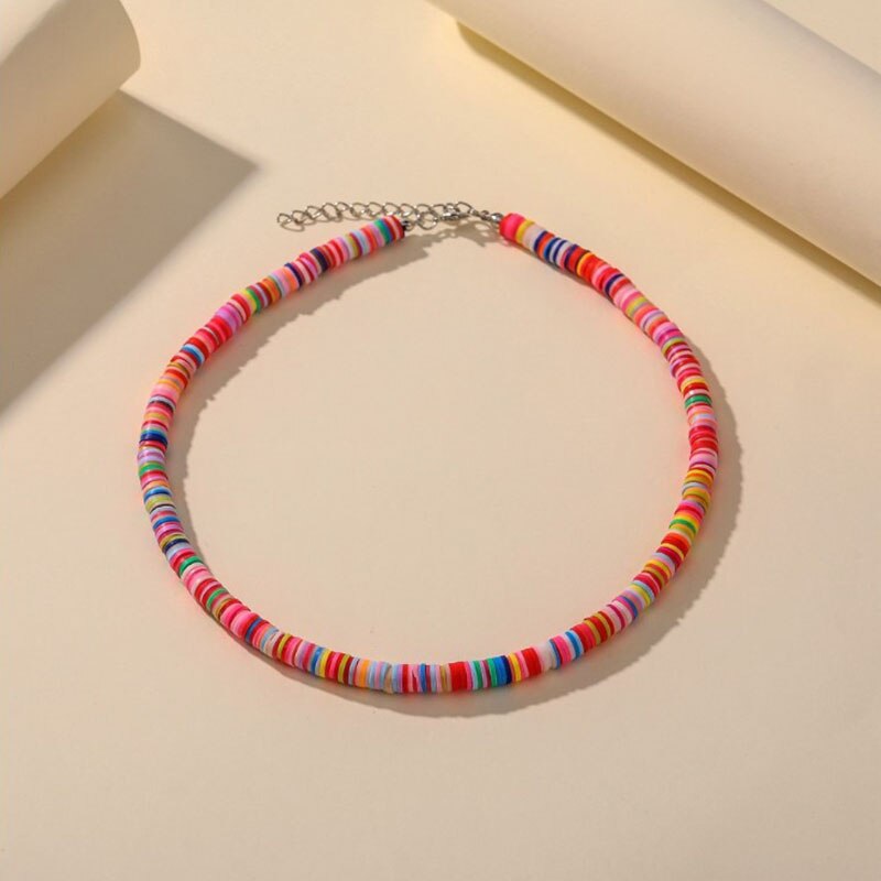 Bohemian etnische stijl ketting retro schijf ketting dames ketting strand veelkleurige polymeer klei sleutelbeen ketting: 6