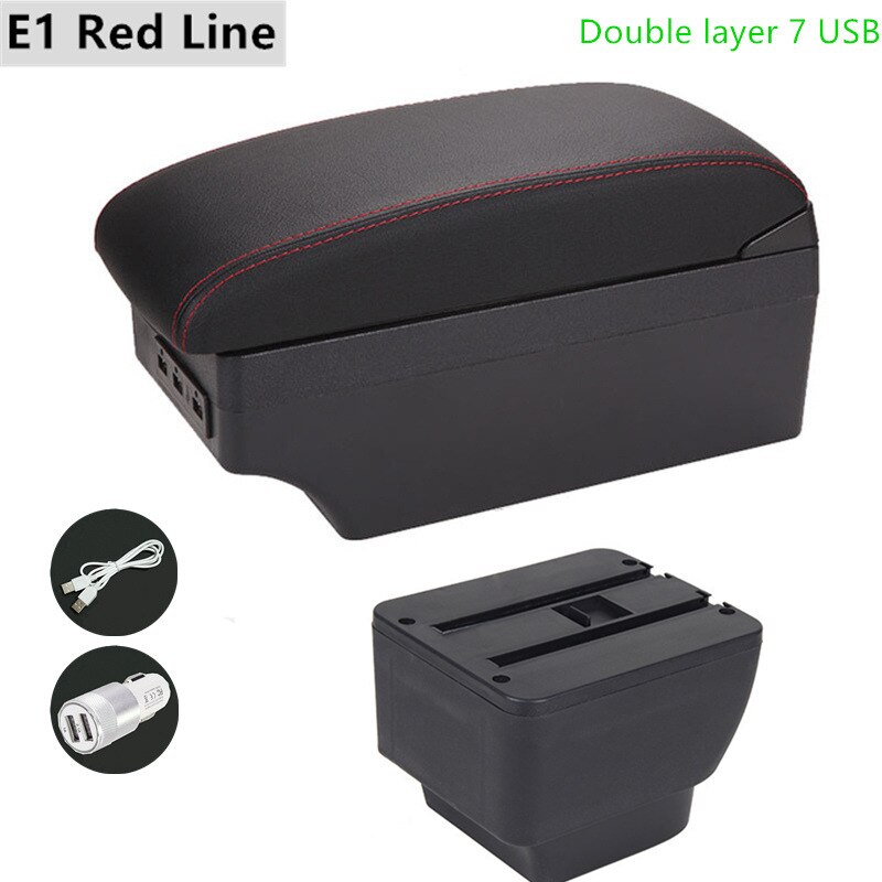 Armrest Box for Mazda 2 Leather Arm Rest Center Console Storage USB Car Accessory: E1 Red Line
