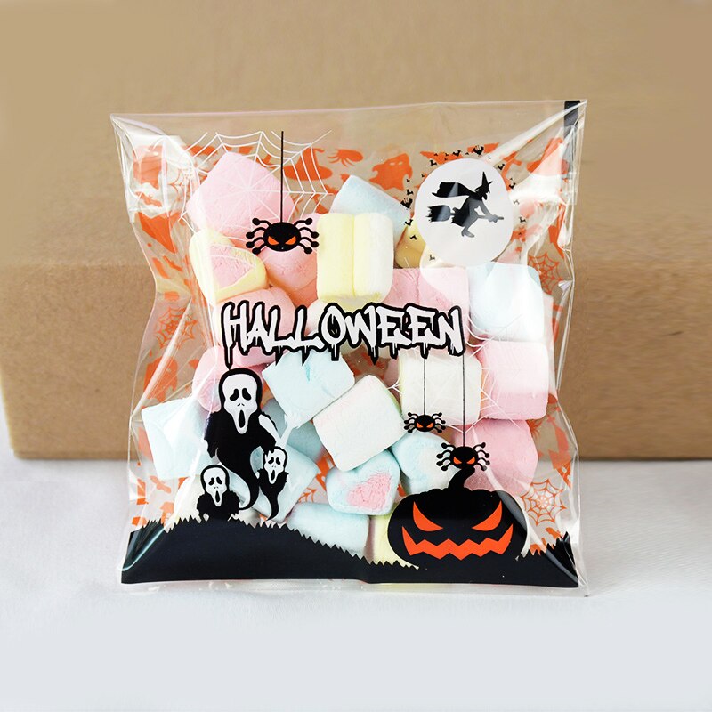 10*10cm läpinäkyvää muovia karkkipussi halloween herkkupussi keksi keksit pakkaus halloween syntymäpäiväjuhlien sisustustarvikkeet