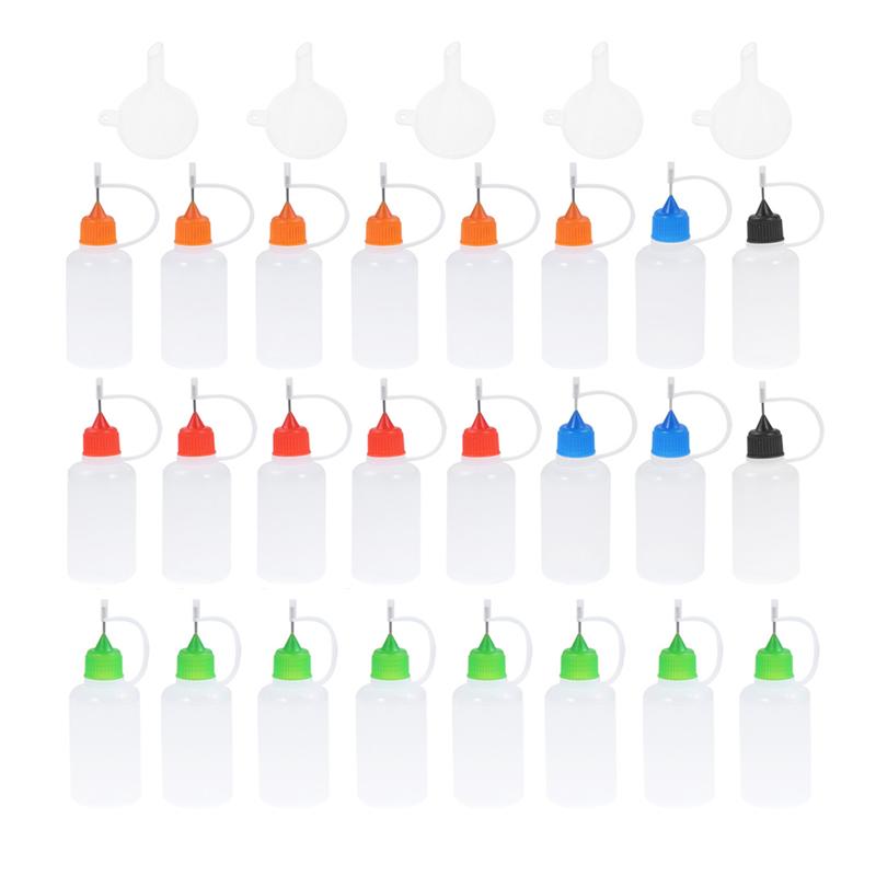 24 uds, 30ml, aplicador de agujas, botellas de punta con 5 uds, embudo, botellas de pegamento con aguja de acero, DIY, botella para engrasar, para manualidades DIY