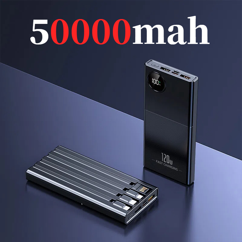 ONEPLUS 200000mAh Power Bank 120W Super Fast Charge Portable Charger Built in Cables LED Digital Display For iPhone Xiaomi IOS: WHITE