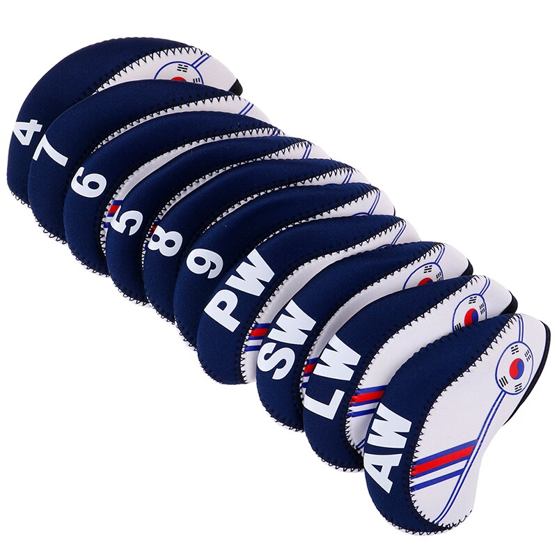 10PCS Golf Club Head Cover Iron Putter Headcover Protect Set Wit Met Blauw Gedrukt Golf Club Accessoires