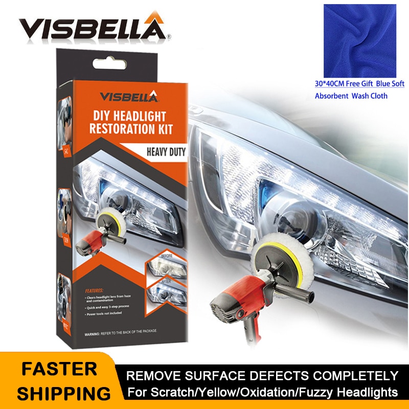 VISBELLA Headlight Restoration Repair Kit DIY Headlamp Car Care Repair kit Head Lamp Lens Clean Polish by machine with cloth
