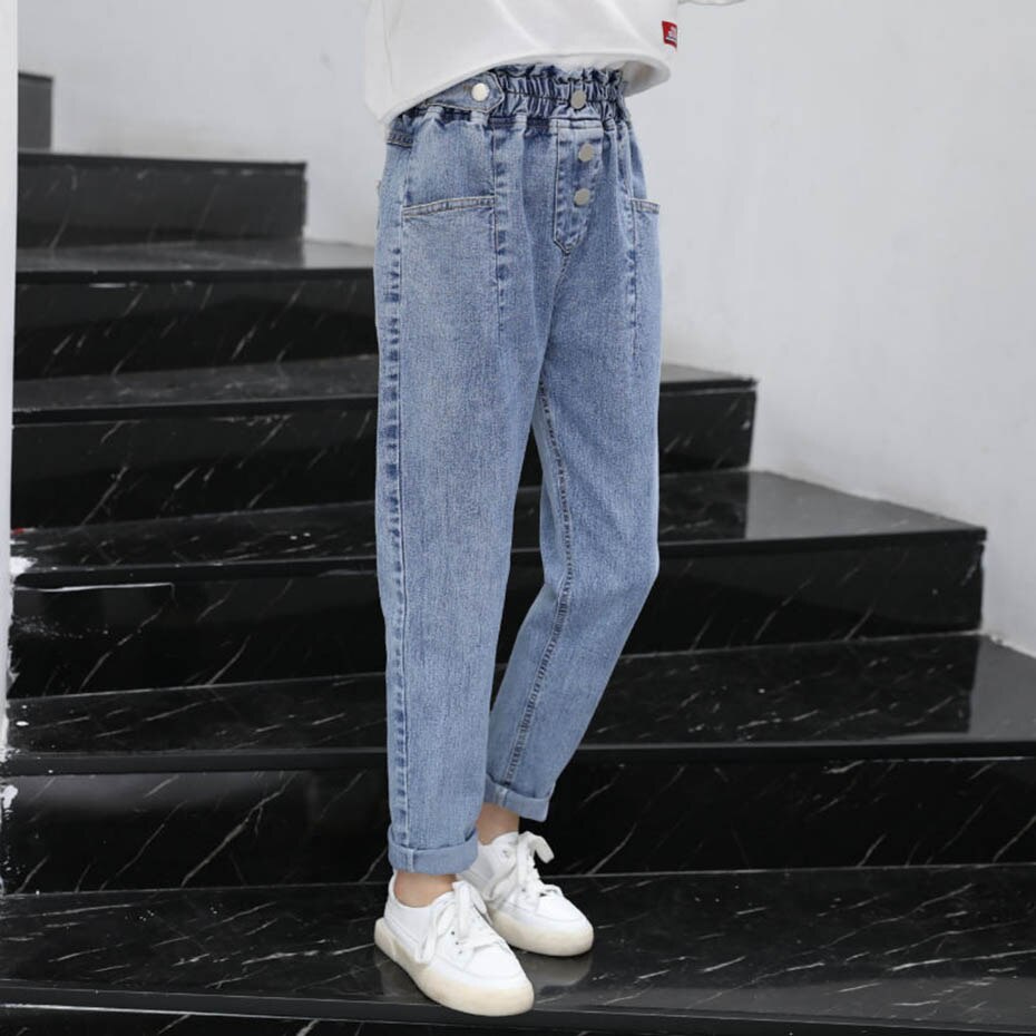 Jeans Pour Filles Bouton Mouche Fille Jeans Enfant Décontracté Style Jeans Enfant Printemps Automne enfants Vêtements 6 8 10 12 14: Ivory / 14