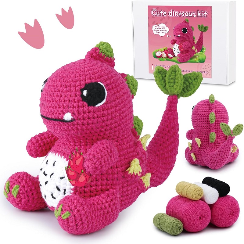 Kraball kit de animais de crochê para iniciantes com tutorial de vídeo, fio de tricô de algodão, agulhas, gancho, conjunto de ferramentas de malha, artesanato diy: vinho