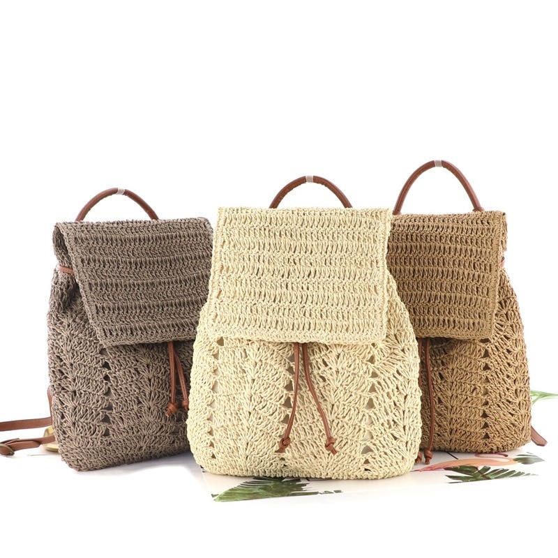 Mochila de paja tejida para mujer, mochila multifunción de paja, bolso escolar de paja, informal para playa, bolsa de libros de viaje para chica,