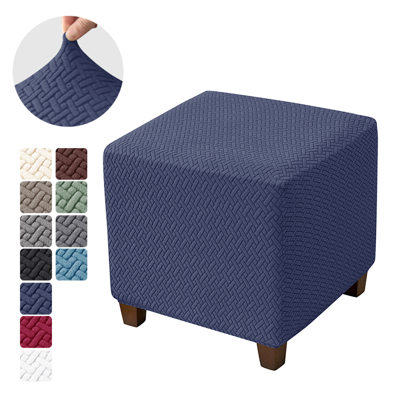 1PC Effen Jacquard Poef Hoes Vierkante Kruk Cover Elastische Fauteuil Voetsteun Cover Slaapkamer Voetenbank Case voor Woonkamer: Ivoor