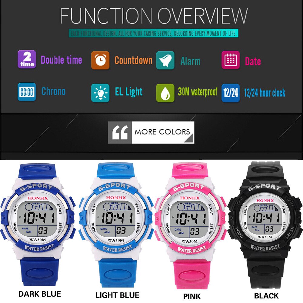 Watch Waterproof Children Boys Digital LED Sports Watch Kids Alarm Date Watch Casual Electronic Simplicity Round Watch