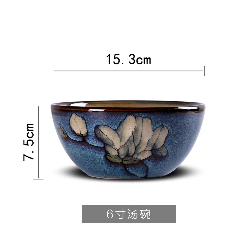 Lingao japansk håndmalt porselen magnolia servisesett husholdnings rund tallerken risbolle fiskebolle stor suppebolle: 6 tommer