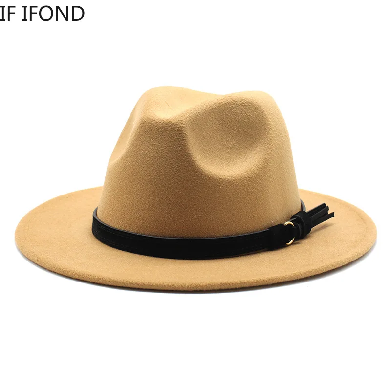 Sombrero Fedora de fieltro Gangster Trilby, gorras de Jazz de ala ancha europea americana, sombrero de boda blanco de lana para hombres y mujeres, 56-58-61CM