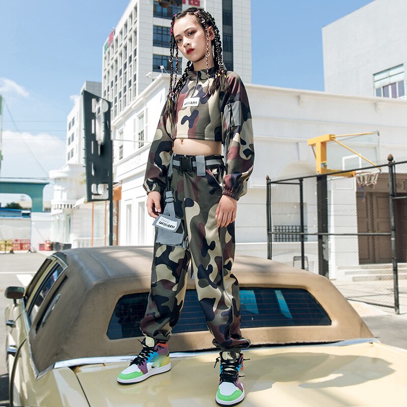 Hip-hop Dancing Clothes For Kids Children's Camouflage Suit Girls Practice Jazz Dance Costumes Street Dance Wear DN6758