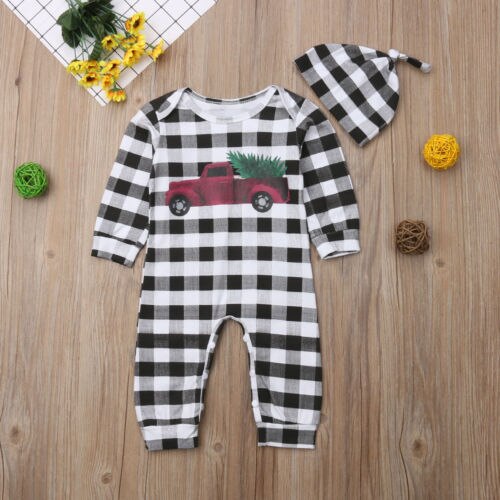 Leuke Pasgeboren Baby Baby Jongens Meisjes Lange Mouwen Gecontroleerd Katoen Plaid Romper Jumpsuit Outfits Kleding Herfst Cap Toevallige