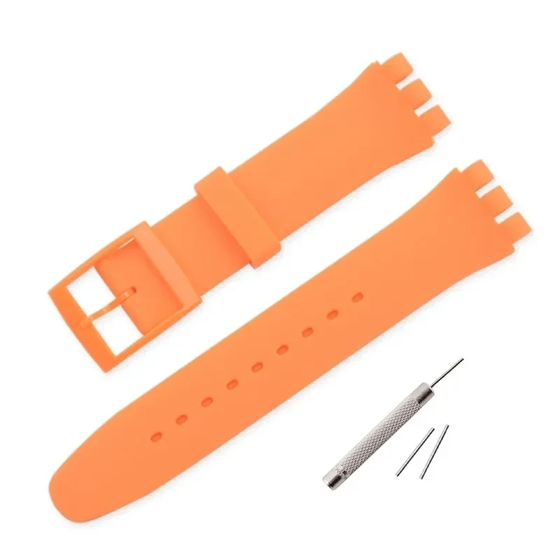 Bracelet de rechange en silicone pour montre Swatch, bracelet en caoutchouc coloré, accessoires pour hommes et femmes avec outil, 17mm, 19mm, 20mm, 16mm: Orange / 16mm