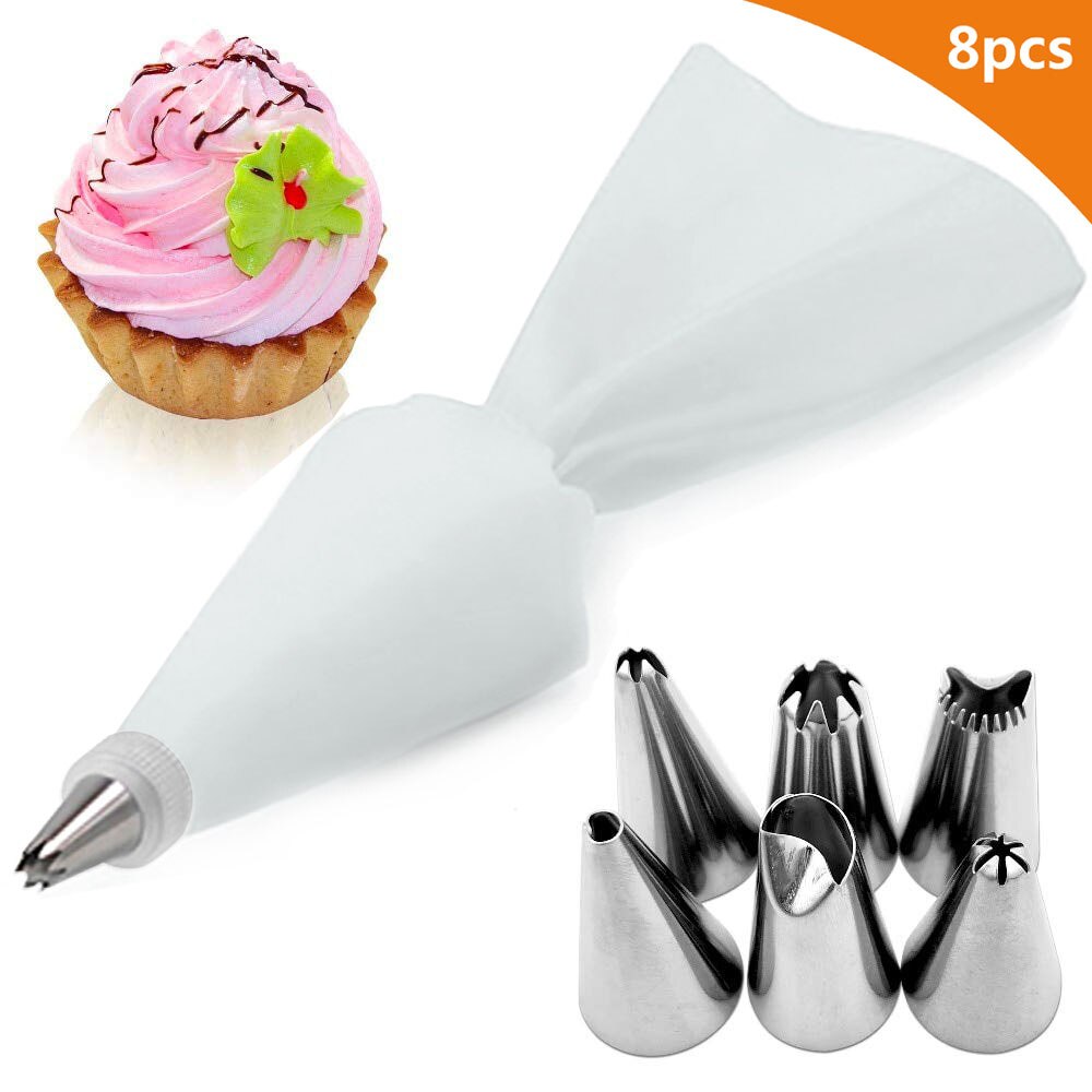 8/26Pcs Reusable Icing Piping Nozzles Set Pastry Bag Cake Decorating Tools Set Stainless Steel Kitchen Gadgets Fondant Decor: 8Pcs--White