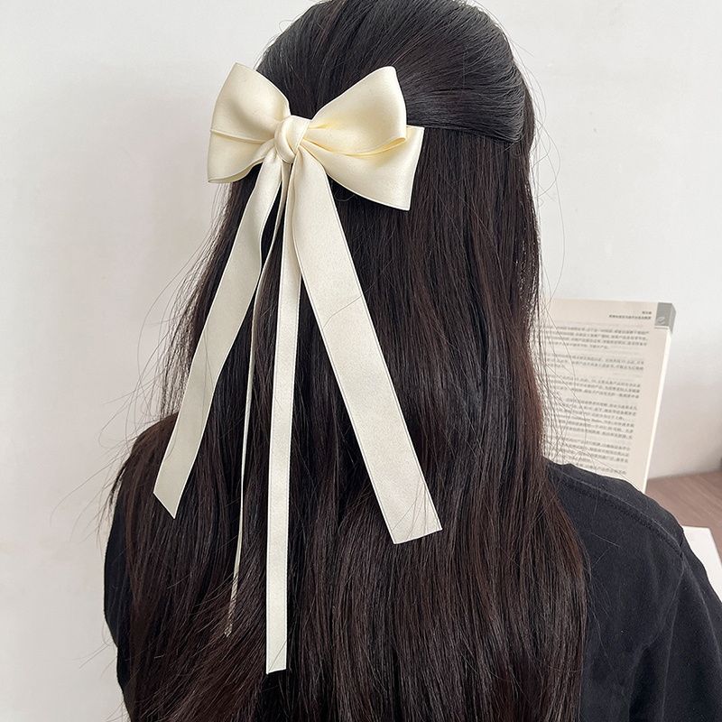 Vintage laço grande clipe de cabelo para mulheres, grampos de cabelo de fita longa presilhas Headwear para menina acessórios de jóias de casamento