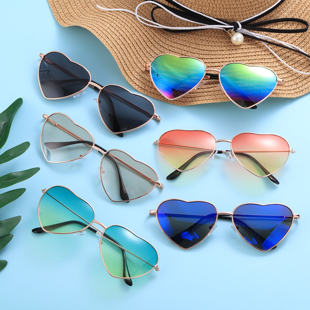 Women Vintage Heart Shape Sunglasses Metal Frame Sun Glasses Candy Color Gradient Sun Glasses For Outdoor Cycling