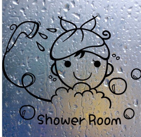 Funny Wall Stickers Bathroom Glass Door Stickers Cute Children Girl Shower Sticker Waterproof Removable Vinyl Decor Decal: 339