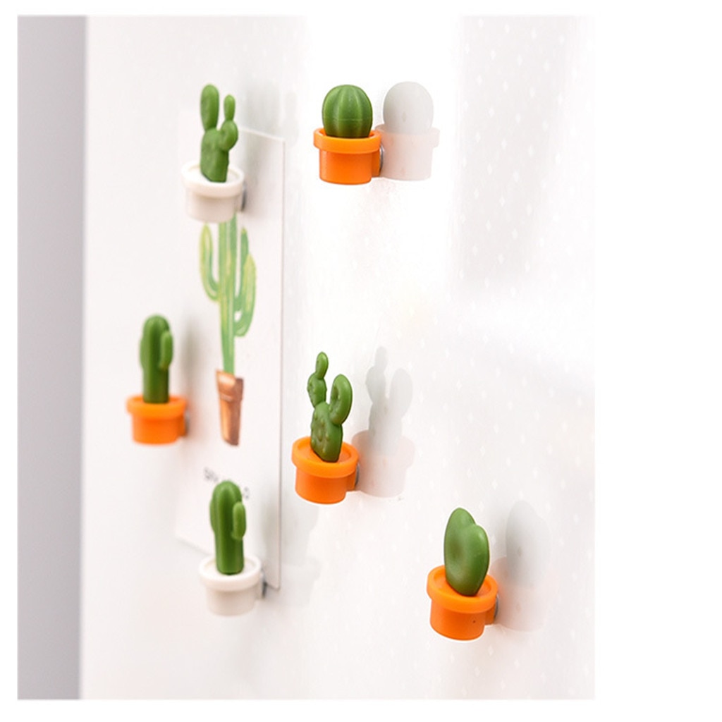 6PCS Cactus Refrigerator Stickers Green Plant Magnetic Buckle Magnetic Stickers Fridge Magnet Children Stickers: Orange
