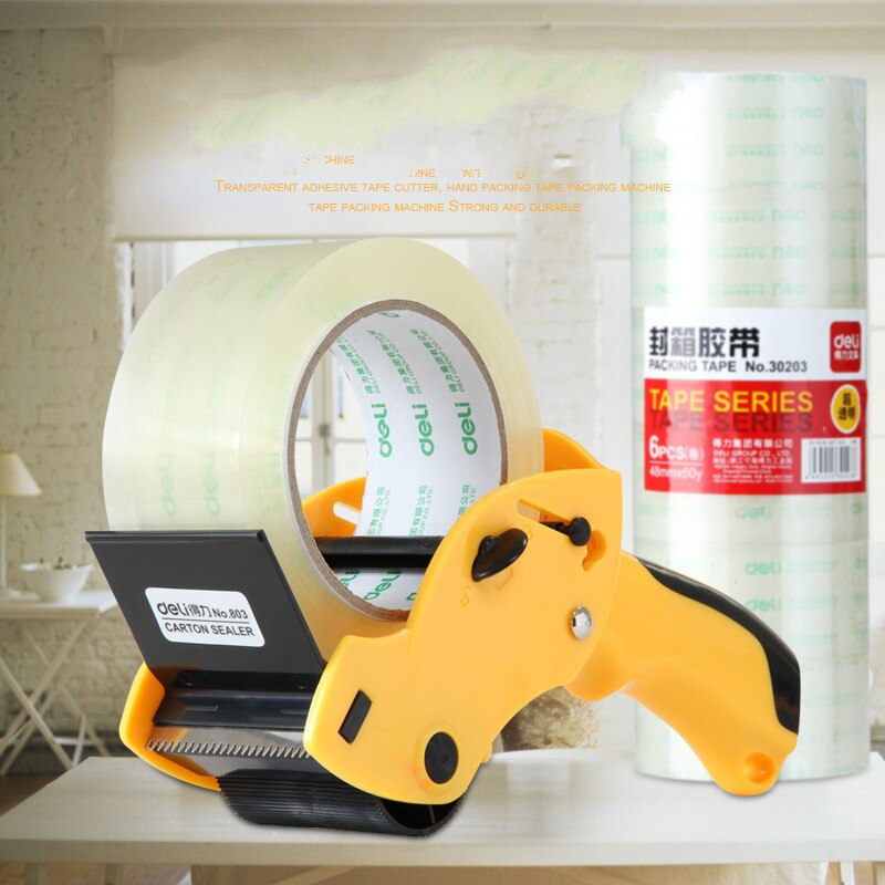 Deli 803 Papier Doos Verzegeling Tape Machine Transparante Tape Snijder Handleiding Omsnoeringsmachine Hand Verpakker Tape Dispenser
