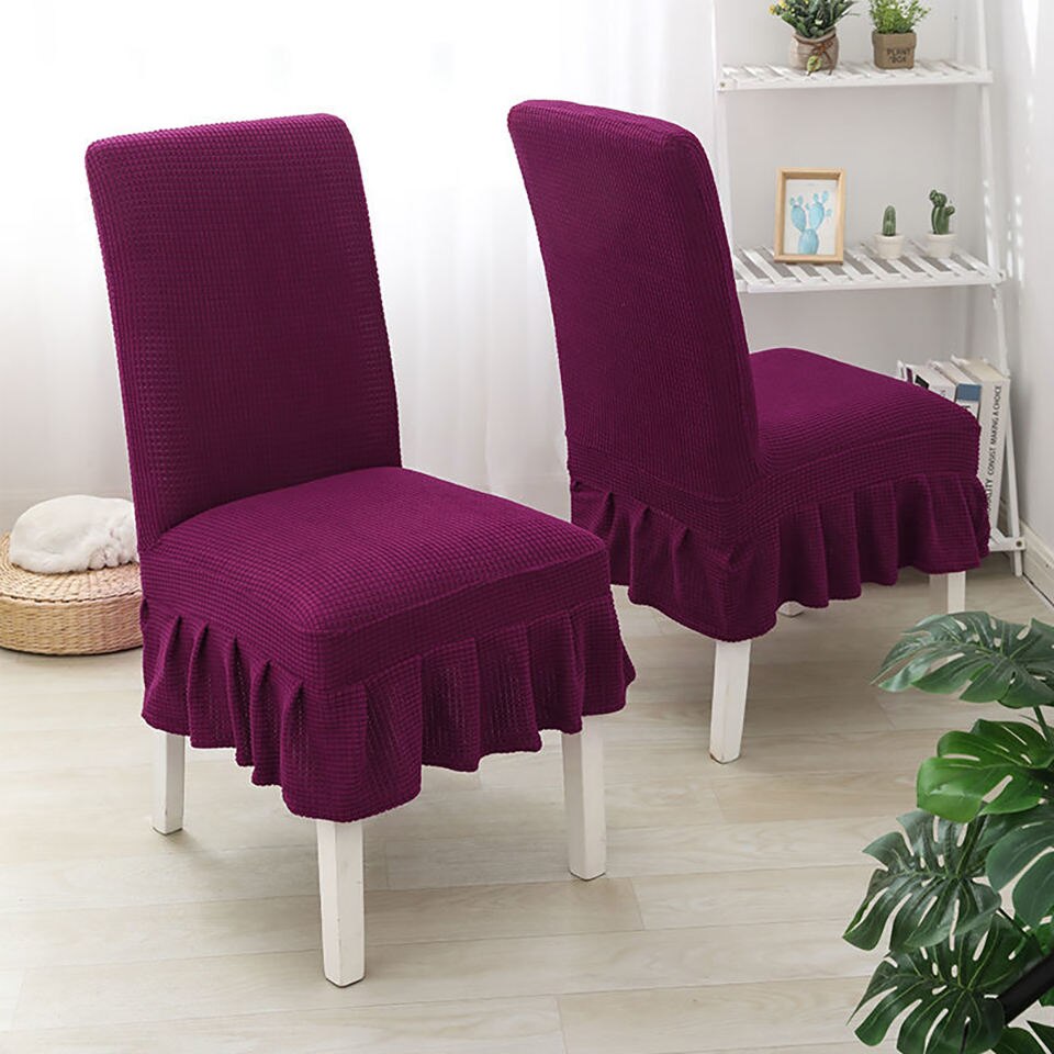 Super Soft Polar Fleece Fabric Skirt Style Chair Cover Elastic Chair Covers Spandex For Kitchen/Wedding Chair Covers Dining Room: Fuchsia