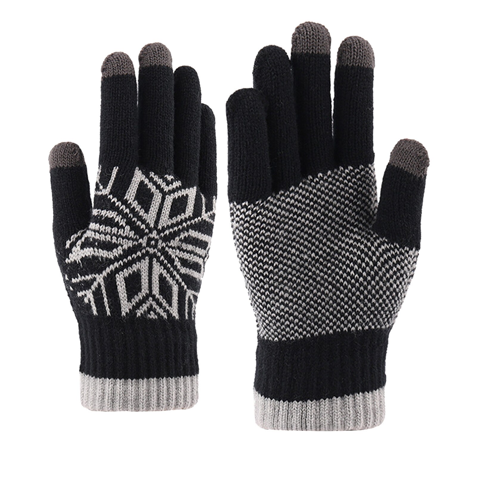 Unisex Female Winter Warm Knitted Full Finger Gloves Men Woolen Touch Screen Mittens Women Thick Warm Cycling Driving Gloves: BK