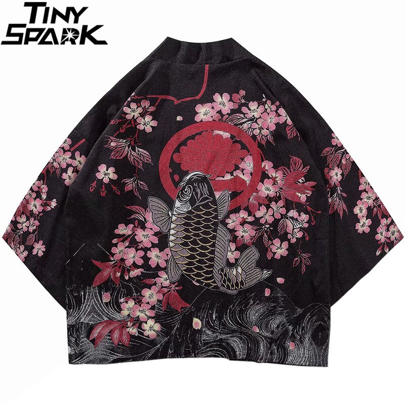 Japanese Kimono Jacket Koi Fish Printed Harajuku Hip Hop Men Japan Style Streetwear Jacket Summer Thin Clothes Loose Kimono