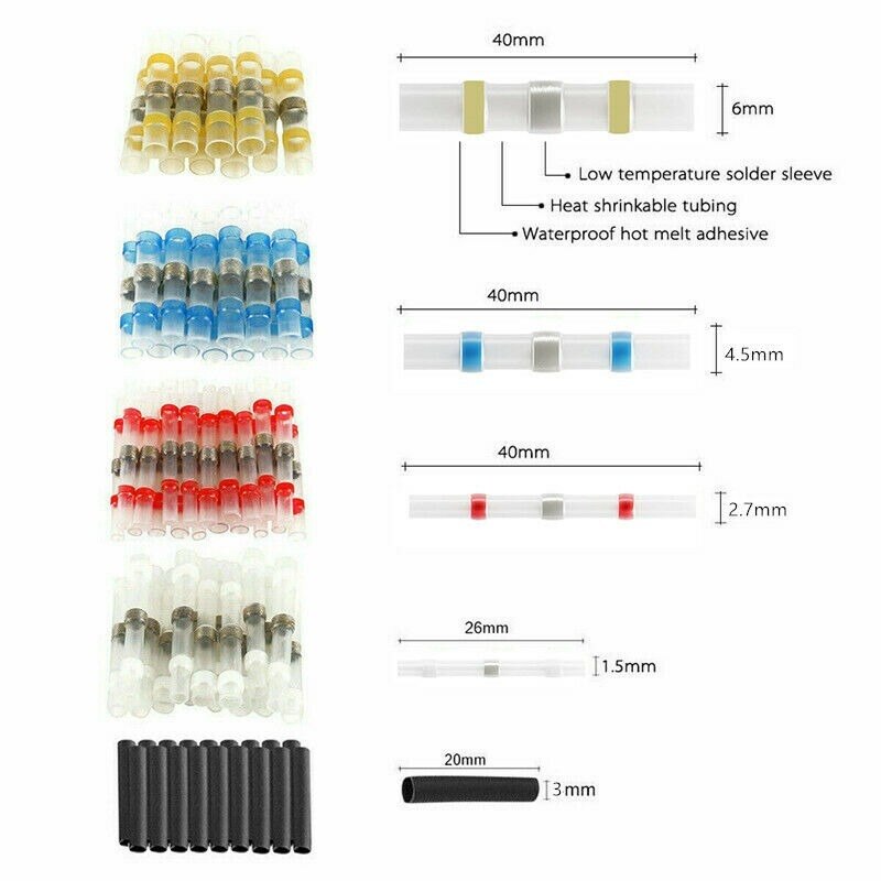 400Pcs Gemengde Krimpkous Connect Terminals Waterdichte Soldeer Mouw Buis Elektrische Draad Geïsoleerde Butt Connectors Kit