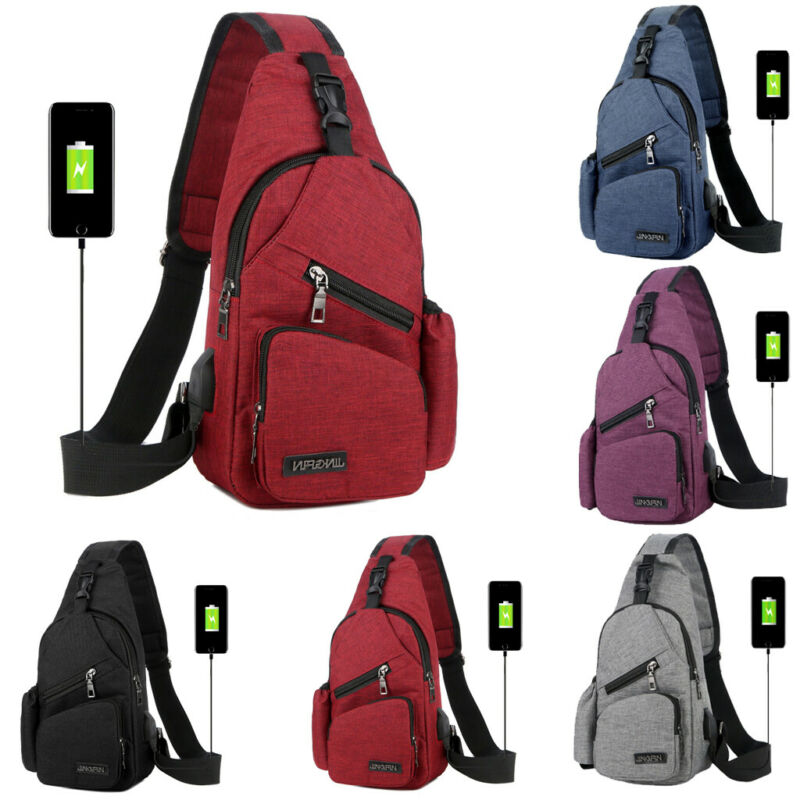 Men Chest Pack Messenger Sling Sport Travel Crossbody Shoulder Bag USB Charging Waist Packs