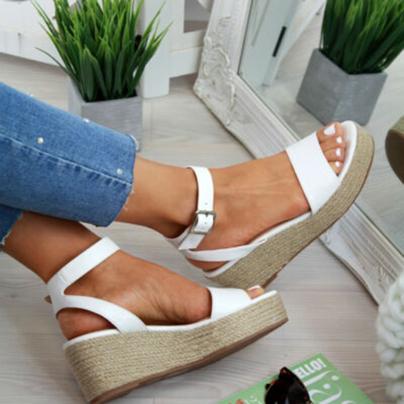 Oeak sandalias De Mujer Zapatos De verano Correa sandalia plataforma cuñas Zapatos Mujer Casual Peep Toe Zapatos De Mujer: white / 41