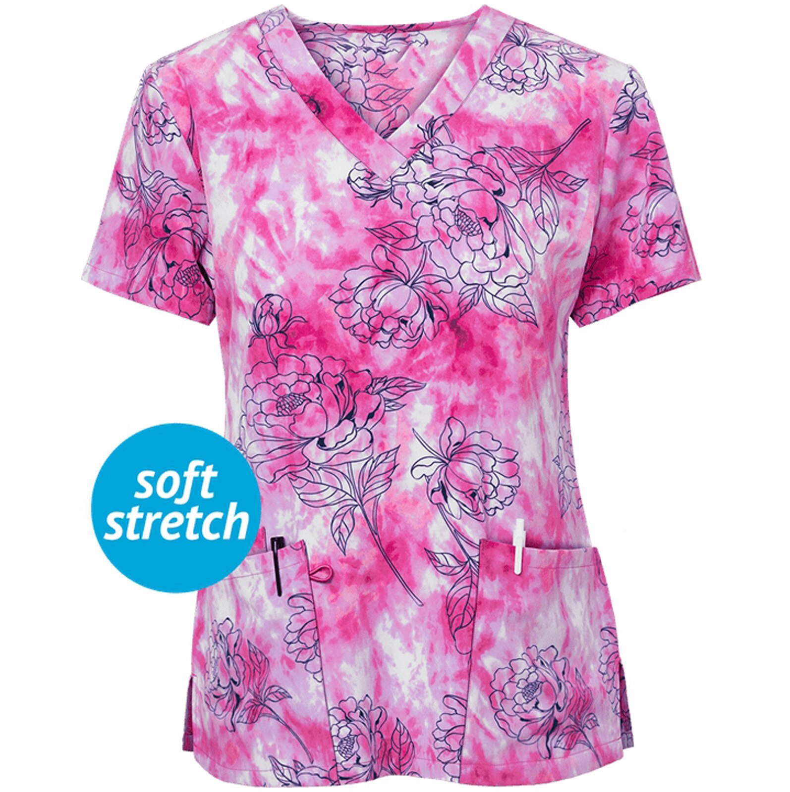arbeits form Kurzarm V-ausschnitt Tasche Arbeitskleidung Top massage uniform Uniform friseur krankenschwester zubehör: Rosa / M