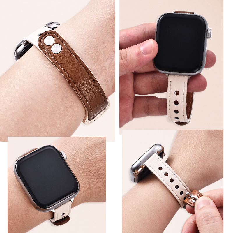 Læderurrem til apple watch series 8 7 6 5 4 3 se 38mm 40mm 41mm 42mm 44mm 45mm til iwatch ultra 49mm udskiftning af håndledsrem