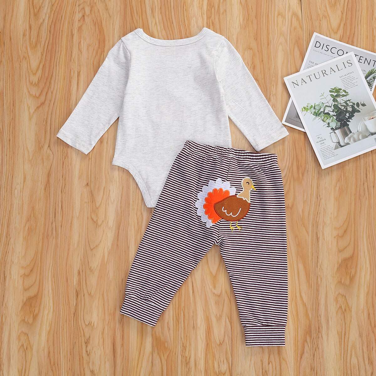 Spædbarn baby dreng sæt thanksgiving day's tøj kalkun broderi langærmet romper+stribede lange bukser baby outfit 0-12 måneder