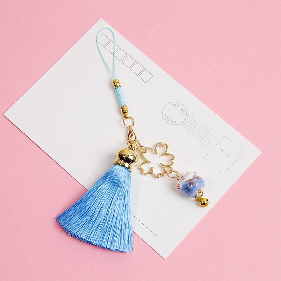 Lindo cinto para smartphone, cinto para iphone, samsung, decoração, flor de cereja, borla, sino do telefone móvel: D