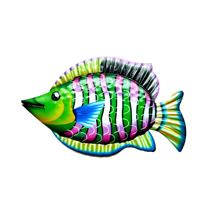 Metal Fish Hanging Wall Decor Art Bathroom Bedroom Sculpture Ornament for Garden Pool Patio Decoration K0AB: green