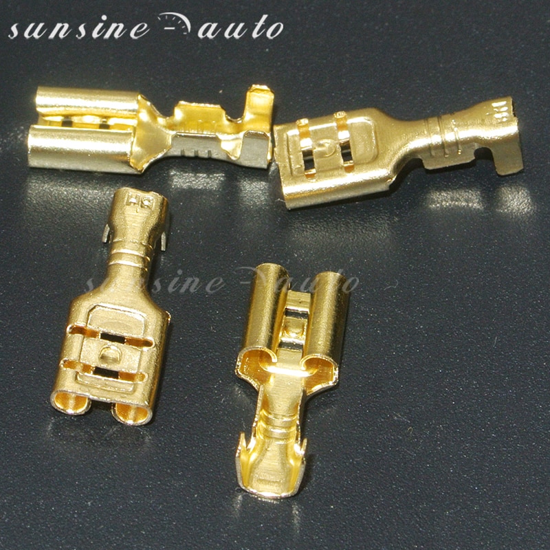 50 stks 4.8mm/6.3mm Gold Brass Auto Speaker Elektrische Draad Connectoren Set Vrouwelijke Crimp Terminal Connector