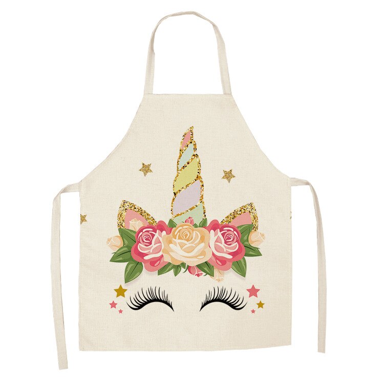 Unicorn Kitchen Apron Cartoon Parent-child Sleeveless Apron Cotton Linen Aprons for Adult Home Cleaning Tools Bibs